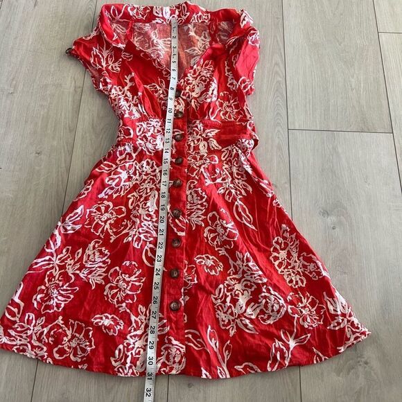 Free People A Thing Called Love Floral Linen Blend Mini Dress Size 2 Red Orange - Picture 2 of 9